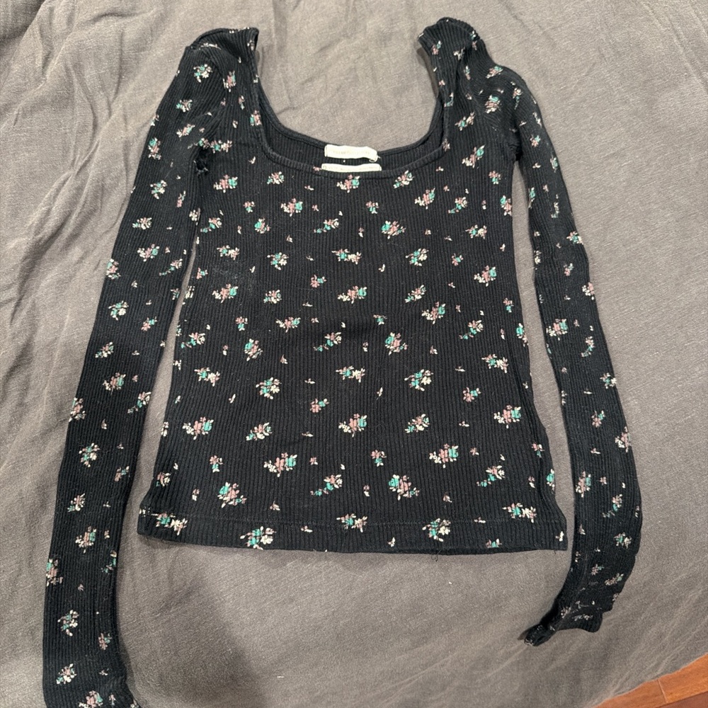 Urban Outfitters Black Floral Long Sleeve Top